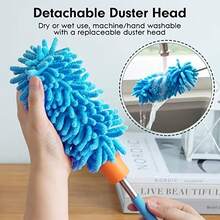 Telescopic Microfiber Duster, Includes 1 Detachable Washable Brush Head, Dry And Wet Use, Multi-Functional Cleaning Brush, Suitable For Home, Car, Furniture, Air Conditioner And More - A - View 2