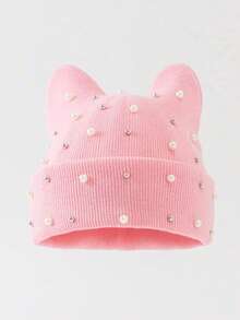1pc Men's Y2K Rhinestone Cat Ear Knit Hat, Pearl Decor Hip Hop Beanie, Outdoor Warm Brimless Cap, Suitable For Street Outdoor Punk Hip Hop - Multicolor - View 14