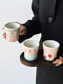 1pc Hand-Painted Fruit & Floral Ceramic Mug, Creative Personalized Highly Attractive Handmade Artistic Coffee Cup, Hand-Held Cup, Cartoon Cute Style, Perfect Gift For Giving, Exquisite And Interesting Cup - Multicolor - View 6