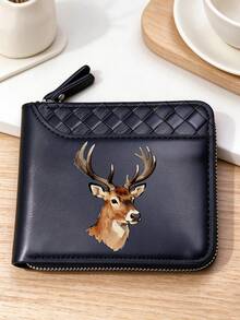 Elk Pattern Printing Style, Men's Zipper Wallet, Double Fold Zipper Design, Zipper Design Can Effectively Prevent The Loss Of Cash, Coins, Cards - Multicolor - View 8