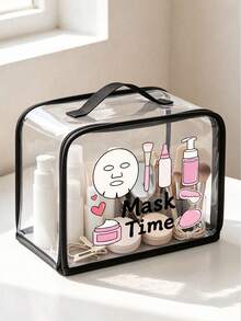 Mask Time Cartoon Print Clear PVC Makeup Bag, Large Capacity Travel Toiletry Bag With Handle, Waterproof Transparent Cosmetic Organizer Pouch, Portable Skincare Storage Bag For Women Girls, Travel Bathroom Dorm Essentials - Multicolor - View 6