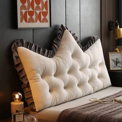 Crown-Shaped Bed Headrest Pillow, Selected Crystal Velvet Fabric, Soft And Smooth. Pleated Ruffle With Button-Tufted Craftsmanship, Strong Three-Dimensional Effect. High-Elastic Polyester Fiber Filling, Full And Thick, Lumbar Support. Multiple Colors Available, Place At Bed Head, Comfortable For Reading And Watching TV, Decorate Bedroom With Light Luxury Space.
