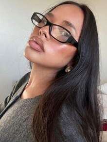 1 Buah Kacamata Bingkai Persegi Panjang Kecil Retro Y2K Hitam, Kacamata Fashion Wanita Lensa Bening Tanpa Resep - Hitam - View 3
