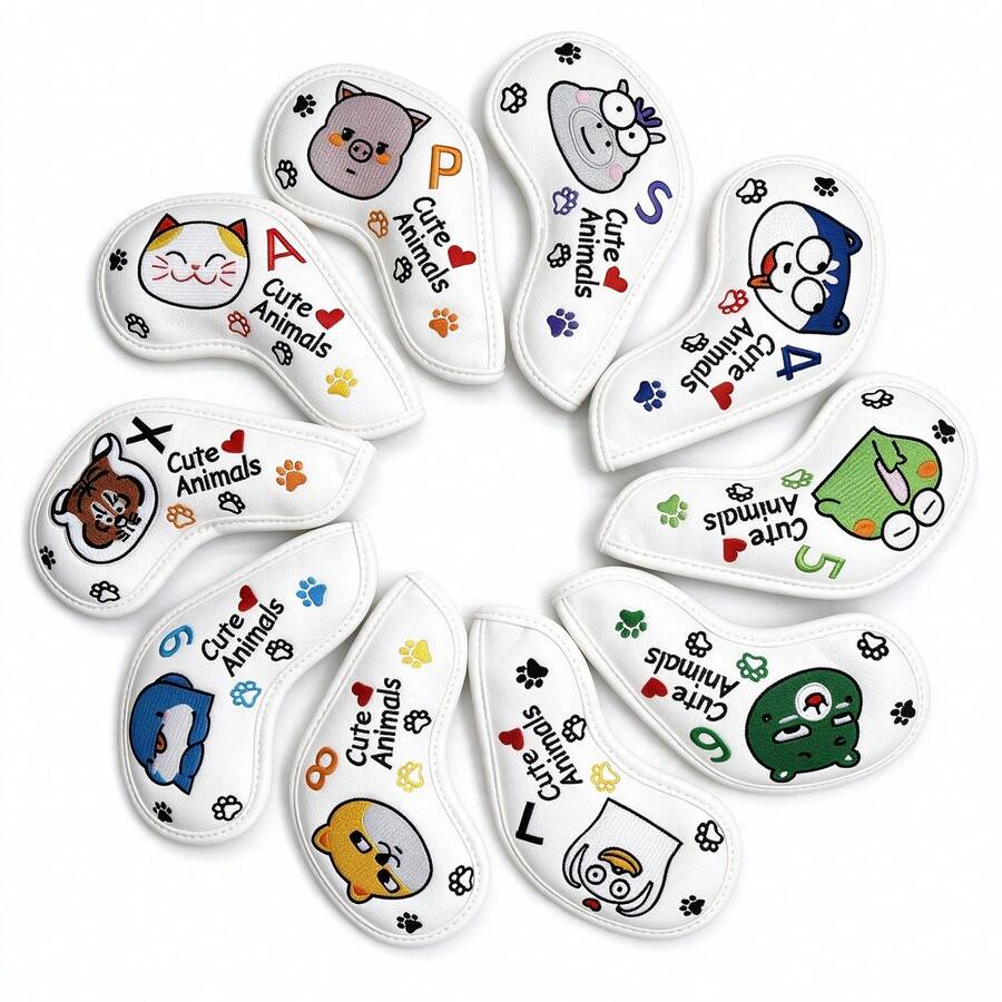 10pcs Golf Club Head Covers, Multi-Style Iron Club Leather Headcovers, High Quality Golf Club Head Protector Caps/Golf Club Covers/Golf Accessories