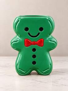 1pc Christmas Gingerbread Man Makeup Brush Holder, Cute Bow Tie Cosmetic Organizer For Lipsticks & Beauty Tools, Festive Vanity Desktop Decor - Multicolor - View 12