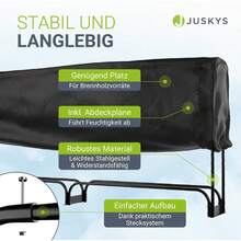 Kaminholzregal M - 130x117x36 cm - Schwarz, Brennholzregal aus Stahl mit Abdeckung, Holzunterstand für Garten & Terrasse, 200 kg belastbar - L - Übersicht 5