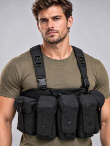 Breathable Multi-Function Tactical Vest With Modular Storage Pockets, Adjustable Lightweight Design, Suitable For Cycling, Camping Gear Storage, Travel Essentials, Waist Shaping, Fitness Accessories And Sports Equipment - Multicolor - View 2