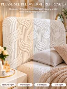 1pc Modern Cream Style Thickened Plush Bed Headboard Cover, Solid Color Striped Design Dustproof Sleeve, Jacquard Fabric, Full Coverage Stretchable Expandable Bed Headboard Backrest Protector, Bedroom Decor, Home Supplies, Soft Skin-Friendly Dustproof Cover, Machine Washable, Water Washable, Ideal Holiday Gift, Suitable For Autumn/Winter Use - Beige - View 7