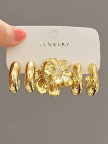 3-9 Pairs Thick Gold Plated Earrings Set, Women's Low-Allergy Thick Gold Earrings, Multi-Element New Fashion Earrings Set - Gold - View 3