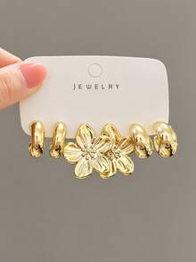3-9 Pairs Thick Gold Plated Earrings Set, Women's Low-Allergy Thick Gold Earrings, Multi-Element New Fashion Earrings Set - Gold - View 8