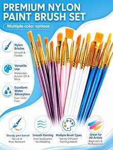 10pcs Nylon Paint Brush Set, Multi-Size Art Painting Brushes, Soft Nylon Bristles Resistant To Shedding, Even Water Absorption And Smooth Color Application, Suitable For Watercolor, Acrylic, Oil, Gouache Painting - A - View 2