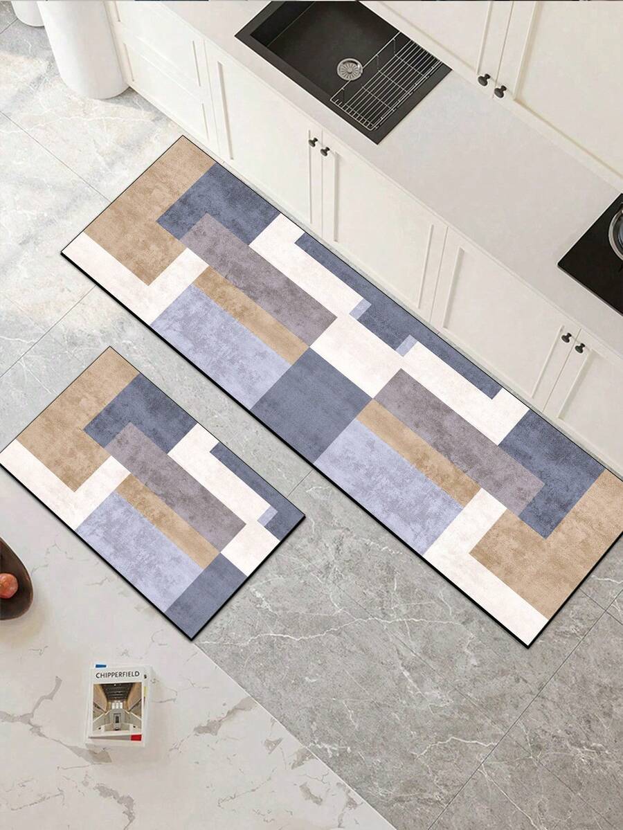 1 Pc Color Block Splicing Pattern Kitchen Mat, 3.5mm Soft Rubber That Is Easy To Clean. Suitable For Corridors, Bathrooms, Living Rooms, Outdoor Door Mats, And Toilets. Useable Throughout The Year And For Various Holidays. - Multicolor - View 1