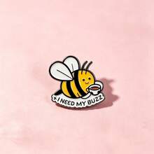 1pc Funny Bee Drinking Coffee Enamel Brooch, Personalized English Slogan Badge, Cute Insect Decorative Pin For Bags, Clothes, Versatile Gift Accessory - Multicolor - View 7
