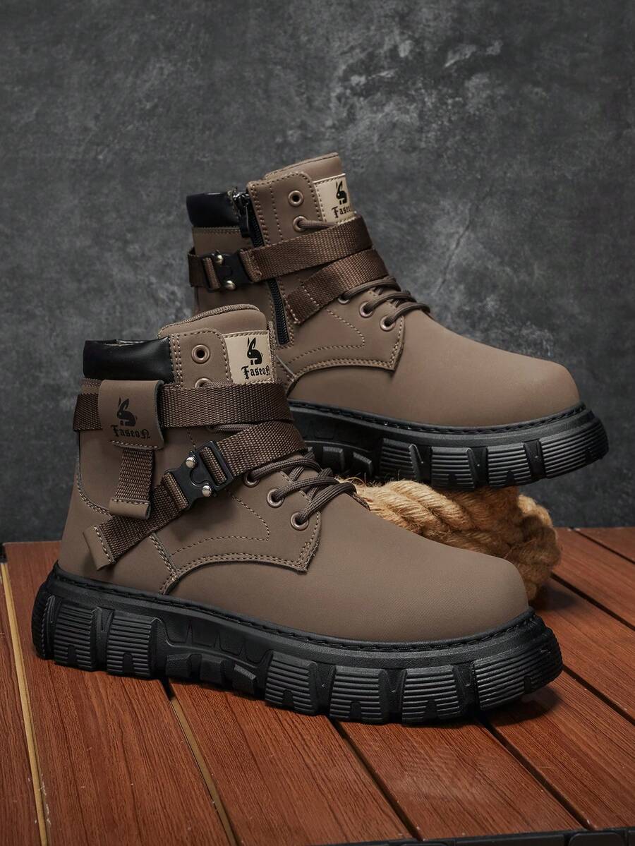 Men's New Design High-Top Boots, Autumn/Winter Tall Boots, Motorcycle Boots, British Fashion Boots, Work Boots - Brown - View 1
