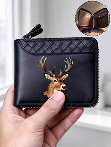 Elk Pattern Printing Style, Men's Zipper Wallet, Double Fold Zipper Design, Zipper Design Can Effectively Prevent The Loss Of Cash, Coins, Cards - Multicolor - View 5