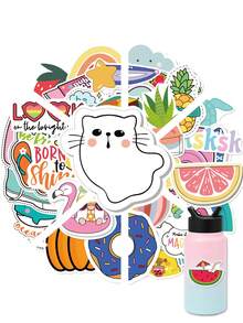 100Pcs Pink Camera Fresh Style Stickers, Fresh Healing Journal Style, Including Pink Cameras, Rainbows, Clouds, Hearts, Flowers, Whales, Unicorns, Cute Expression Elements, For Journal Collage, Water Bottle, Notebook, Storage Box, DIY Craft Decor - Multicolor - View 2