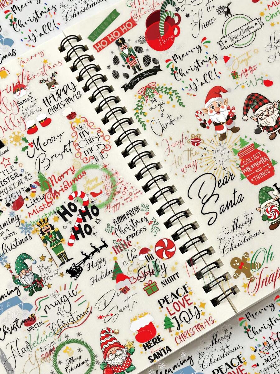 50PCS,Christmas Word Transparent Stickers,Scrapbook Supplies,Junk ...