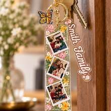 Custom Floral Photo Keychain, Personalized Family Key Chain, Vintage Flower Keychains, Customized Text Stocking Name Tag, Customizable Christmas Gift - Multicolor - View 6