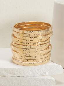 12pcs Luxury Niche Design Metal Bestselling Versatile Stackable Thin Bracelets - Multicolor - View 8