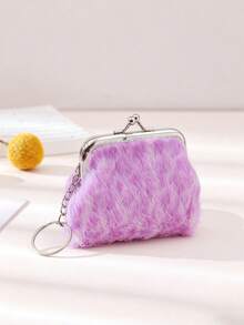 1pc Solid Color Faux Leopard Print Plush Coin Purse, Metal Clasp + Keychain, Small Capacity Mini Storage Bag, Cute Plush Handheld Pouch, Suitable For Daily Use, Autumn/Winter - Multicolor - View 10