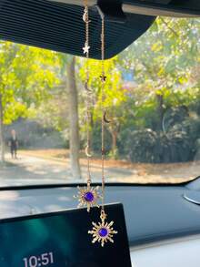 Creative Car Hanging Ornament, Moon And Star Chain Delicate Small Car Rearview Mirror Decorative Pendant, Car Rearview Mirror Hanging Ornament, Women's Car Decoration - A - View 4