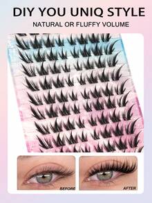 104pcs Korean Style Exquisite Black Anime False Eyelashes, C Curl Natural Dynamic Curly Design, Reusable For Beginners - C - View 3