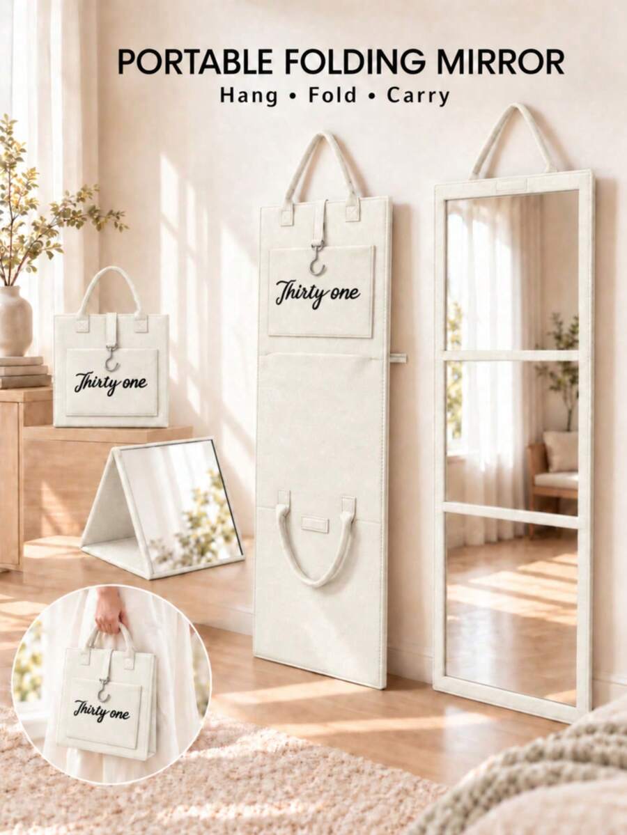 Foldable Full-Length Mirror With Portable Storage Bag, Over-The-Door Mirror, Freestanding/Wall-Mounted Vanity Mirror, High-Definition Imaging, Suitable For Bedroom, Dorm, Travel - Folding Mirror - View 1