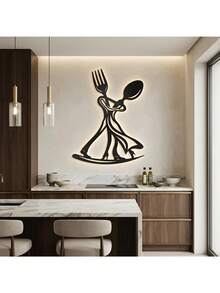 Dancing Fork & Spoon Metal Wall Art, Kitchen Metal Wall Decor, Restaurant Sign, Modern Minimalist Home Decor, Housewarming Gift Iron Art Decoration - A - View 7