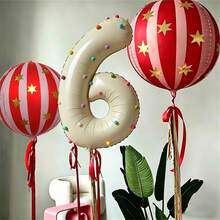 32 Inch Number Balloon Set 0-9, Cream Number Foil Balloon Kit With Red & White Striped 4D Round Balloons Printed With Golden Stars, Includes Ribbon, Dot Stickers And Glue Dots, Photo Backdrop Decor Prop For Birthday Party & Anniversary - Multicolor - View 4