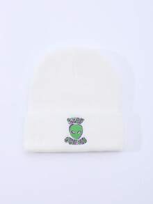 1pc Women's Fashion Versatile Alien Letter STAY WEIDE Embroidered Knit Beanie Hat, Suitable For Autumn/Winter Warmth, Daily Wear And Outfits - A - View 3
