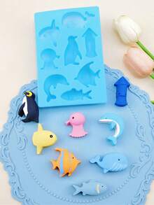 8-Cavity Ocean Fish & Dolphin Silicone Cake Mold, Marine Animal Shaped Dessert Mold, Multi-Purpose Mold Suitable For Chocolate, Gummy, Jelly, Pudding, Mini Cakes And Candy Making, DIY Home Baking Tool - Multicolor - View 3