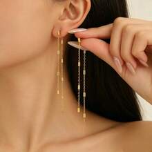 1 Pasang Anting-Anting Minimalis Elegan Emas Bentuk Tabung Kecil dengan Rumbai yang Dapat Dilepas - Emas - View 8