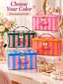 (Custom Embroidery) New 3D Pattern Makeup Bag, Large Capacity Portable Handheld Cosmetic Bag, Toiletry Bag, Suitable For Daily Use, Travel, Gift For Family And Friends, Birthday Gift, Holiday Gift - Multicolor - View 5