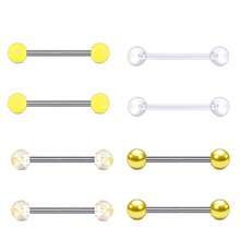 Bộ 8 khuyên xỏ lưỡi và núm vú dạng thanh thẳng bi tròn cổ điển 14G, thép không gỉ, khuyên xỏ cơ thể unisex đeo hàng ngày - bộ 8 món - Xem 14