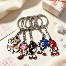 1pc Sonic Style Cartoon Metal Keychain, Video Game Character Pendant Key Ring For Backpack Purse Bags, Cool Gift For Fans & Kids - Multicolor - View 4