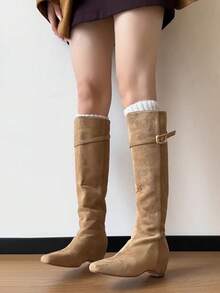 New Pointed Toe High Heel Tall Boots Vintage Style Wide Shaft Knee-High Stiletto Heel Riding Boots - Brown - View 5