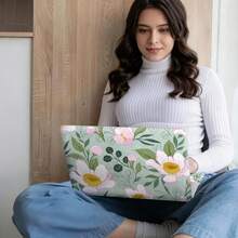 Laptop Stickers Fresh Light Green Background Pink Floral Full Set Protective Skin Waterproof Removable No Residue Vinyl Film, 1 Set 3 Pieces - View 6