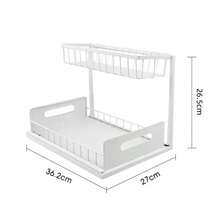1pc 2-Tier Pull-Out Under Sink Storage Rack, Sliding Drawer Cabinet Organizer, Suitable For Kitchen Bathroom Closet Cabinet, Multi-Function Cabinet Organizer, Space-Saving Adjustable Rust-Proof Heavy-Duty Easy Assembly Home Storage Solution - White - View 8