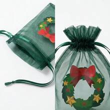 1/2 Sets Random Mixed Color Christmas Organza Drawstring Pouches, See-Through Mesh Gift Bags With Santa Claus And Snowman Patterns, Suitable For Christmas Party Favors, Wedding Candy Packaging, Jewelry Gift Storage, Birthday Gift Wrapping, Holiday Giveaways - A - View 2