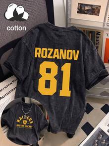 Shane Holland Vs. Ilya Rozanov Vintage Washed Women Casual Loose Cartoon Print Short Sleeve T-Shirt, Suitable For All Seasons Black Summer - Black - View 11