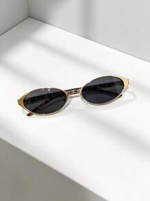 1PC New European & American Oval Small Frame High-End Narrow Frame Glasses, Hong Kong Style Metal Oval Retro Fashion Men's Glasses - Multicolor - View 2