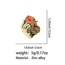 Skeleton Hand Rose Enamel Pin, "Not Fragile Like A Flower Fragile Like A Bomb" Quote Lapel Brooch, Gothic Badge For Backpack Jacket Hat, Cool Gift - Multicolor - View 12