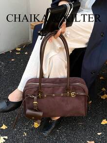 1pc Suede Fabric Shoulder Bag With Buckle Design, Suitable For Commuting, Shopping, Etc. (Includes Small Pouch) - Coffee - View 13