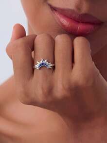 1pc Twisted Blue Moon Ring, Embellished With Rhinestones, Suitable For Women And Girls, Can Be Used As Wedding Ring Or Promise Ring - Twisting the Moon - View 5