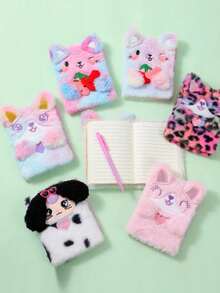 1pc Creative Funny Diary Notebook, European And American Style Small Cute Plush Memo Pad, Personalized Small Size Portable Planner - Plush Version - View 7