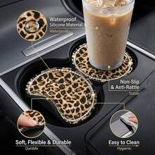 2pcs Leopard Print Rhinestone Non-Slip Cup Coasters, Anti-Slip And Dirt-Resistant, Car Interior Decoration Pads, Suitable For Most Vehicles - A - View 8