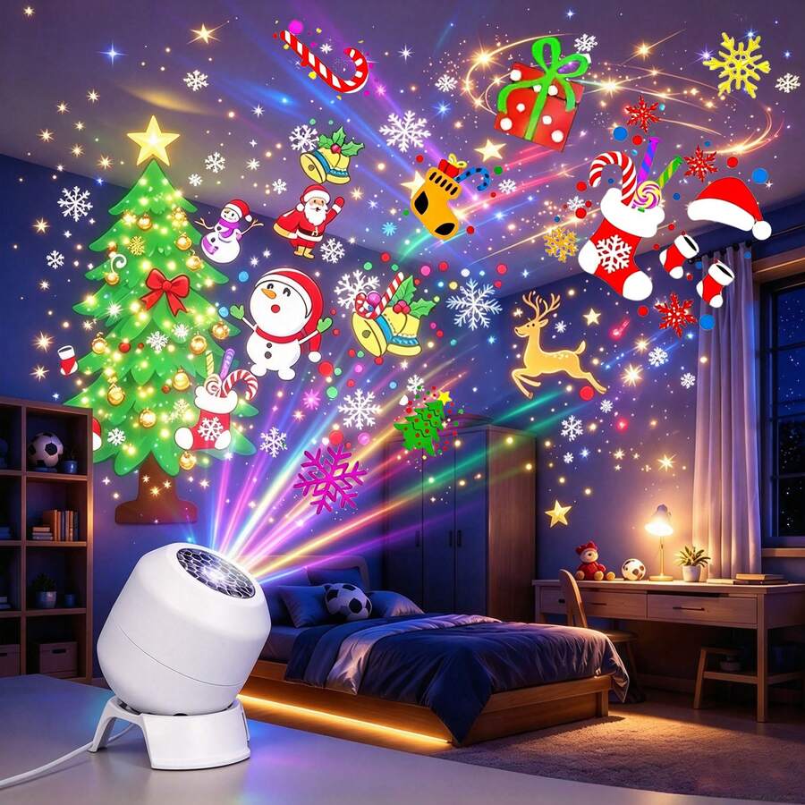 1pc Christmas Halloween Pattern Projection Light, Holiday Party Light, 360° Rotating, Suitable For Bedroom, Living Room, Dorm Ceiling And Wall, Starry Sky Atmosphere Decoration, Birthday Gift, USB Powered - Projector Lamp - View 1