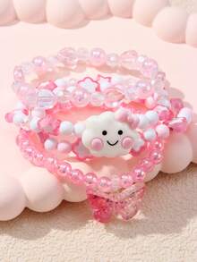 24Pcs Kids Pink Series Beaded Bracelet Set, Girls Jewelry For Holiday Party Wear & Birthday Gifts - Multicolor - View 8