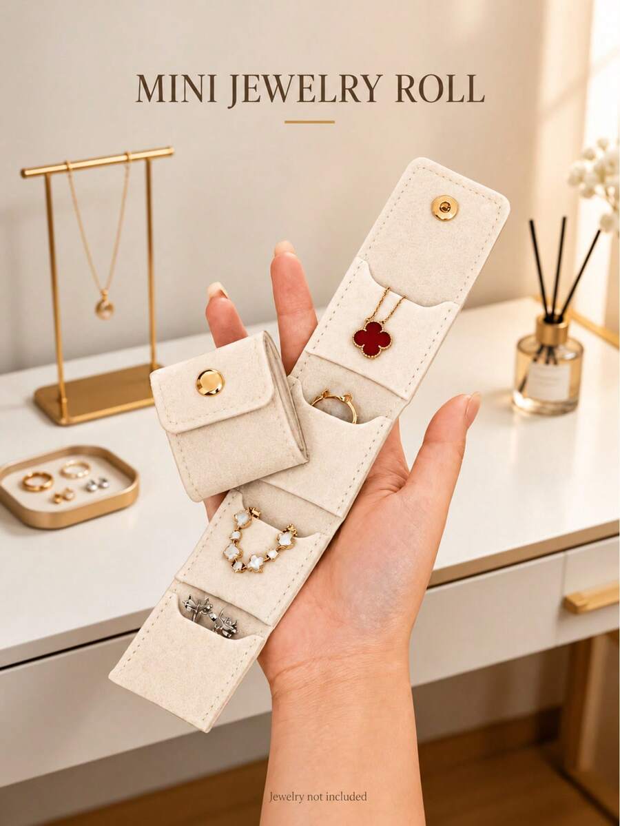 4-Compartment Foldable Jewelry Organizer Bag, Portable Travel Storage Pouch With Snap Closure, Suitable For Necklaces, Earrings And Rings, Daily Storage And Gift - Multicolor - View 1