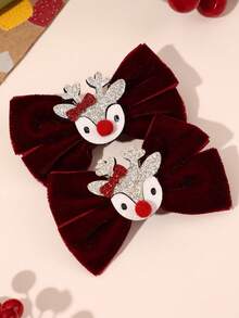 2Pcs Christmas Tree Bow Hair Clips For Girls, Adorable Barrettes With Glitter Christmas Tree, Christmas Party Accessories - Multicolor - View 12